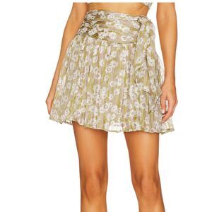 SABINA MUSAYEV Cyrus Tie Floral Mini Skirt Light Green XS